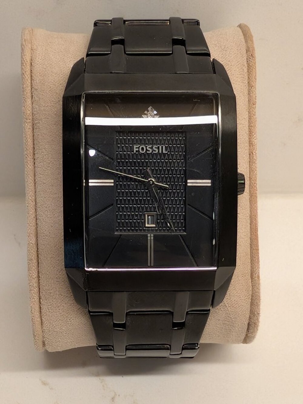 Fossil FS-4410 Men’s Black Stainless Steel Rectangular Watch Date